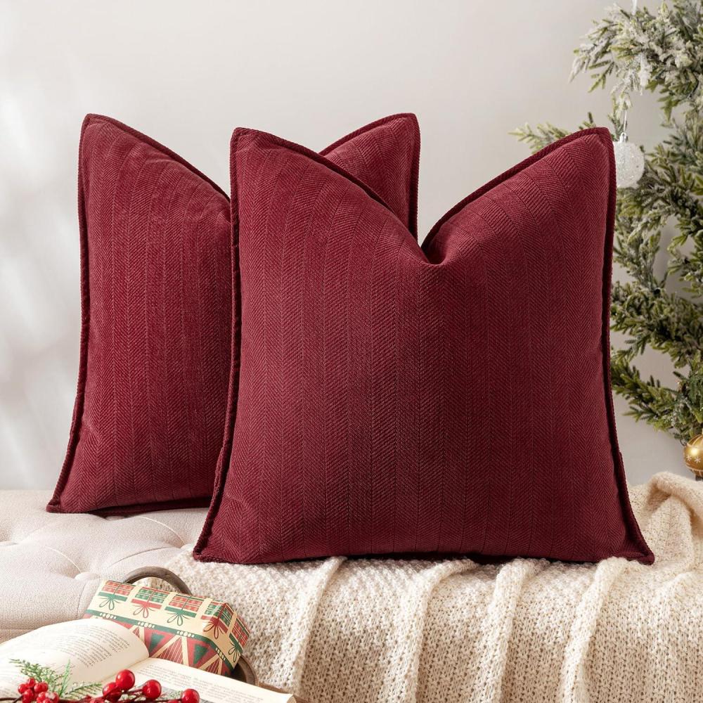 imageMIULEE Pack of 2 Moss Green Decorative Pillow Covers 18x18 Inch Soft Chenille Luxurious Couch Throw Pillows Farmhouse Cushion Covers with Elegant Design for Sofa Bedroom Living Room Spring Home DecorBurgundy