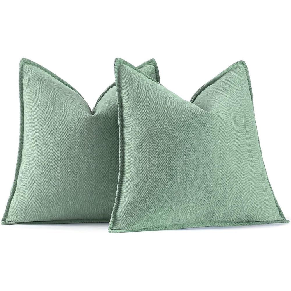 imageMIULEE Pack of 2 Moss Green Decorative Pillow Covers 18x18 Inch Soft Chenille Luxurious Couch Throw Pillows Farmhouse Cushion Covers with Elegant Design for Sofa Bedroom Living Room Spring Home DecorGreyish Green