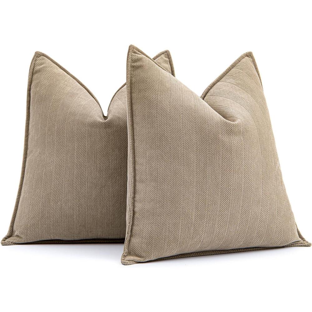 imageMIULEE Pack of 2 Moss Green Decorative Pillow Covers 18x18 Inch Soft Chenille Luxurious Couch Throw Pillows Farmhouse Cushion Covers with Elegant Design for Sofa Bedroom Living Room Spring Home DecorKhaki