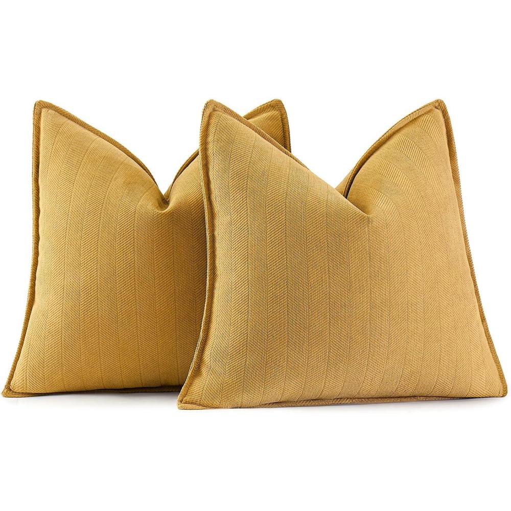 imageMIULEE Pack of 2 Moss Green Decorative Pillow Covers 18x18 Inch Soft Chenille Luxurious Couch Throw Pillows Farmhouse Cushion Covers with Elegant Design for Sofa Bedroom Living Room Spring Home DecorGold