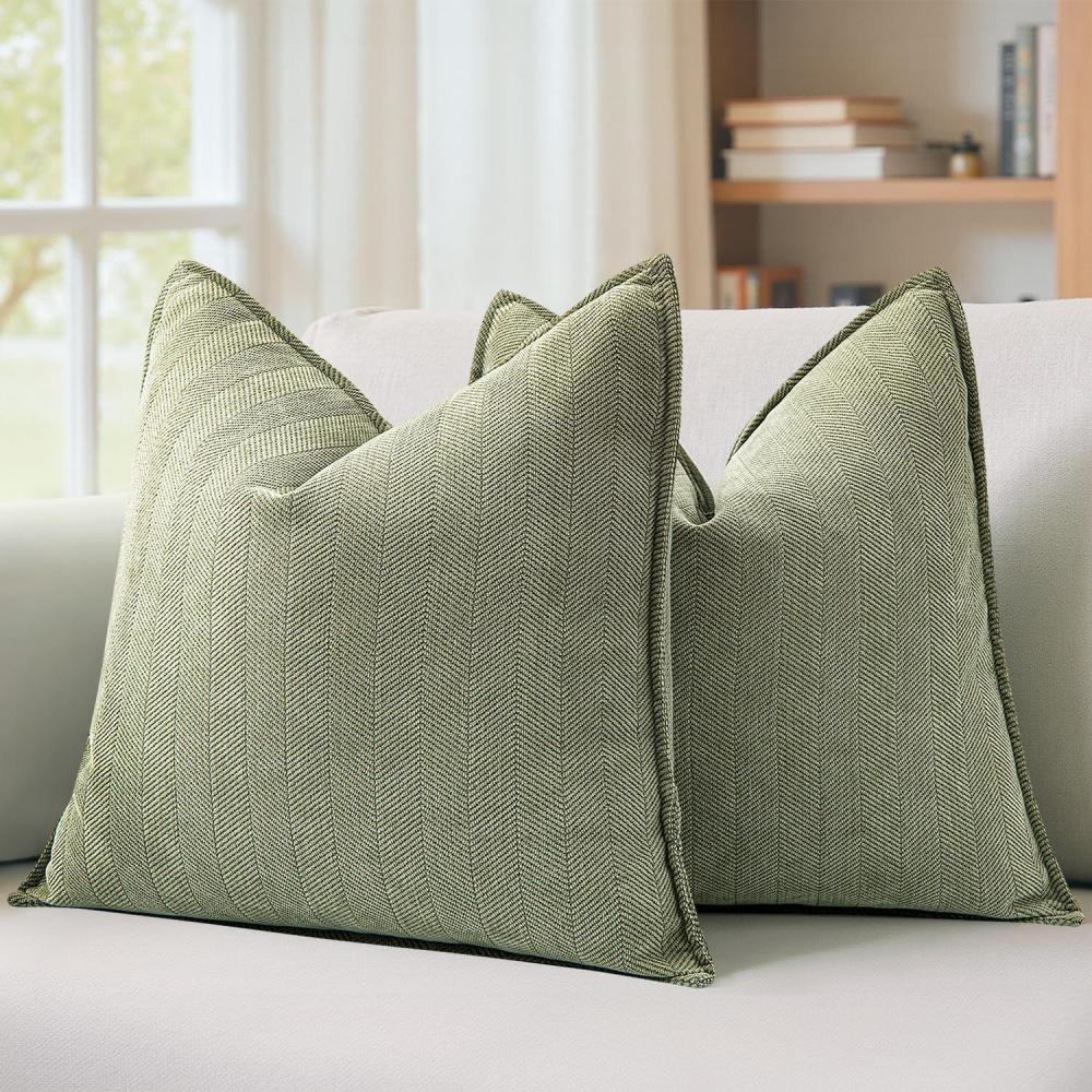 imageMIULEE Pack of 2 Moss Green Decorative Pillow Covers 18x18 Inch Soft Chenille Luxurious Couch Throw Pillows Farmhouse Cushion Covers with Elegant Design for Sofa Bedroom Living Room Spring Home DecorSage Green