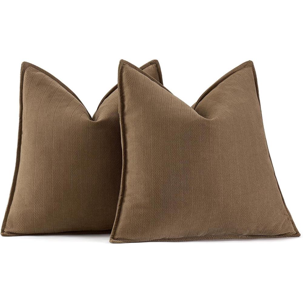 imageMIULEE Pack of 2 Moss Green Decorative Pillow Covers 18x18 Inch Soft Chenille Luxurious Couch Throw Pillows Farmhouse Cushion Covers with Elegant Design for Sofa Bedroom Living Room Spring Home DecorDark Brwon