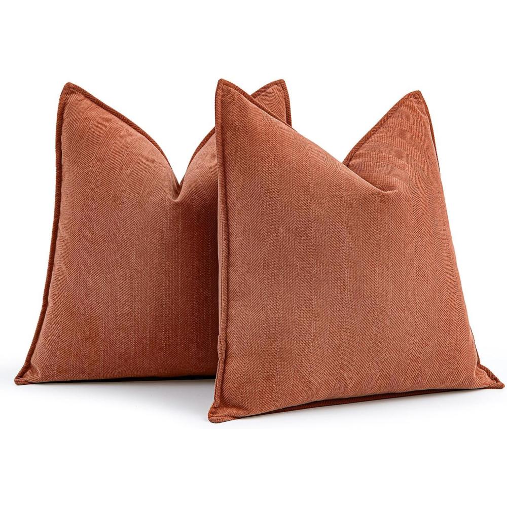 imageMIULEE Pack of 2 Moss Green Decorative Pillow Covers 18x18 Inch Soft Chenille Luxurious Couch Throw Pillows Farmhouse Cushion Covers with Elegant Design for Sofa Bedroom Living Room Spring Home DecorBurnt Orange