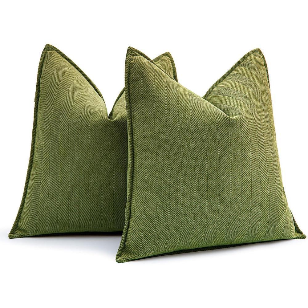 imageMIULEE Pack of 2 Moss Green Decorative Pillow Covers 18x18 Inch Soft Chenille Luxurious Couch Throw Pillows Farmhouse Cushion Covers with Elegant Design for Sofa Bedroom Living Room Spring Home DecorMoss Green