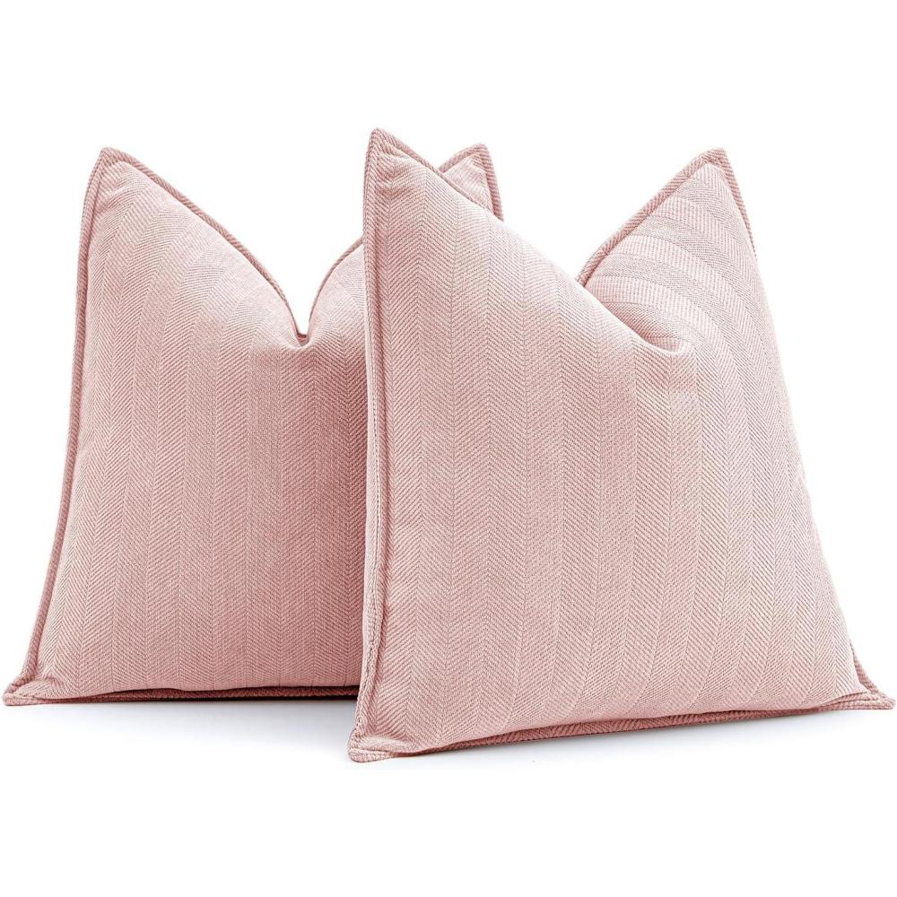 imageMIULEE Pack of 2 Moss Green Decorative Pillow Covers 18x18 Inch Soft Chenille Luxurious Couch Throw Pillows Farmhouse Cushion Covers with Elegant Design for Sofa Bedroom Living Room Spring Home DecorPink