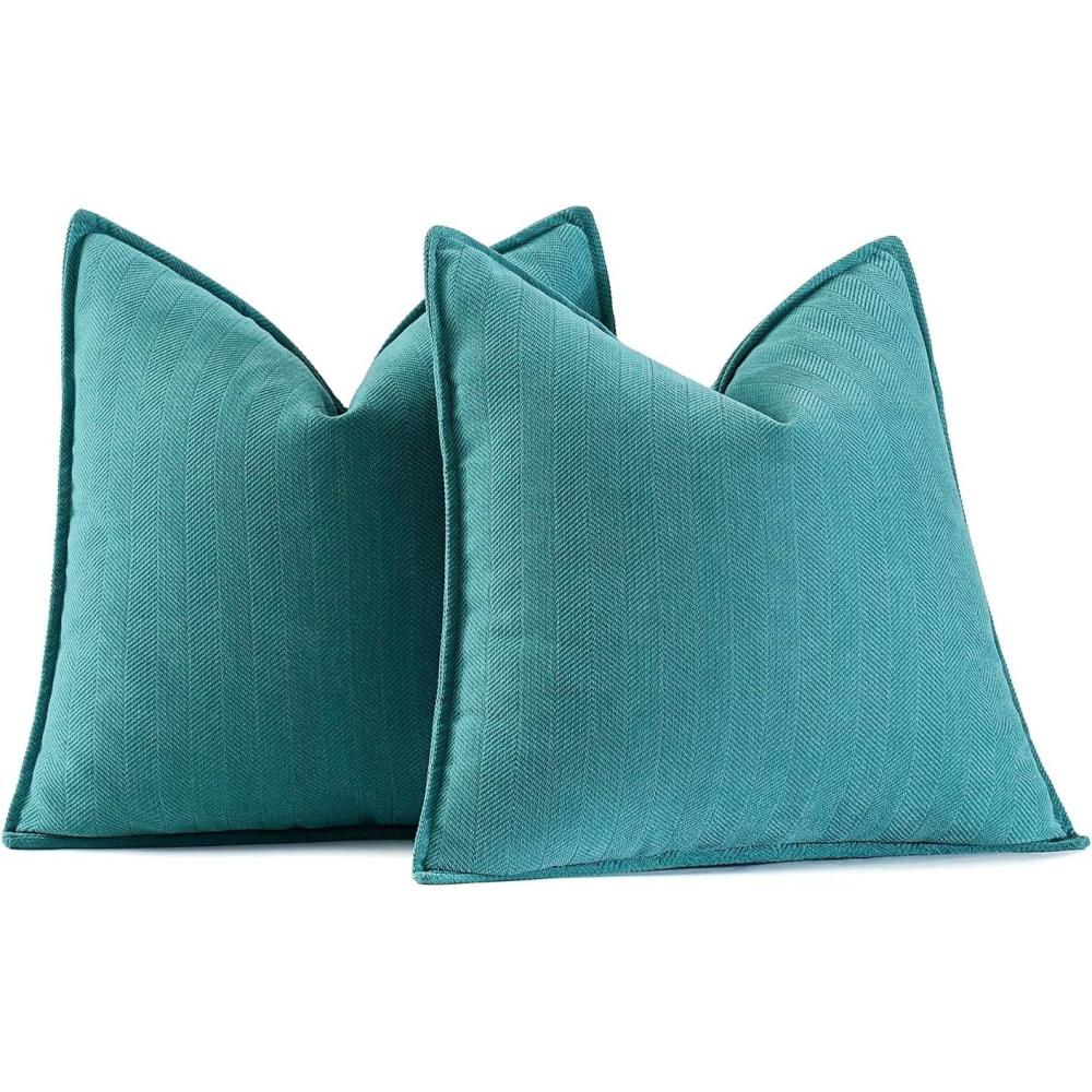 imageMIULEE Pack of 2 Moss Green Decorative Pillow Covers 18x18 Inch Soft Chenille Luxurious Couch Throw Pillows Farmhouse Cushion Covers with Elegant Design for Sofa Bedroom Living Room Spring Home DecorTeal