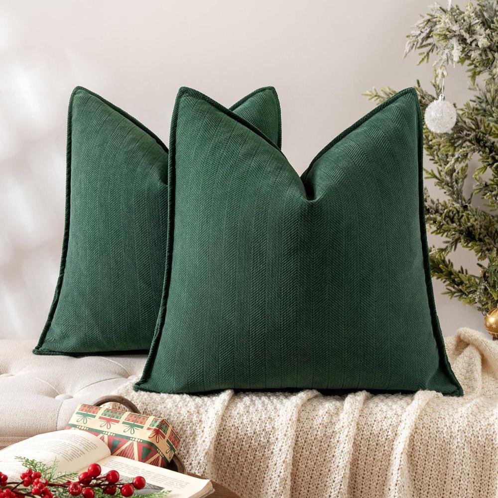 imageMIULEE Pack of 2 Moss Green Decorative Pillow Covers 18x18 Inch Soft Chenille Luxurious Couch Throw Pillows Farmhouse Cushion Covers with Elegant Design for Sofa Bedroom Living Room Spring Home DecorGreen