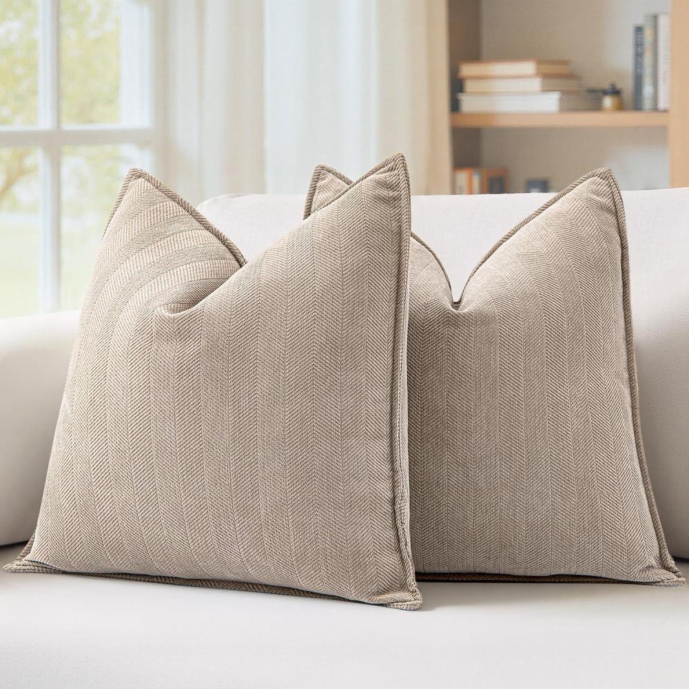 imageMIULEE Pack of 2 Moss Green Decorative Pillow Covers 18x18 Inch Soft Chenille Luxurious Couch Throw Pillows Farmhouse Cushion Covers with Elegant Design for Sofa Bedroom Living Room Spring Home DecorBeige