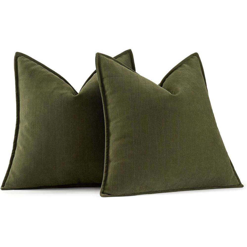 imageMIULEE Pack of 2 Moss Green Decorative Pillow Covers 18x18 Inch Soft Chenille Luxurious Couch Throw Pillows Farmhouse Cushion Covers with Elegant Design for Sofa Bedroom Living Room Spring Home DecorOlive Green