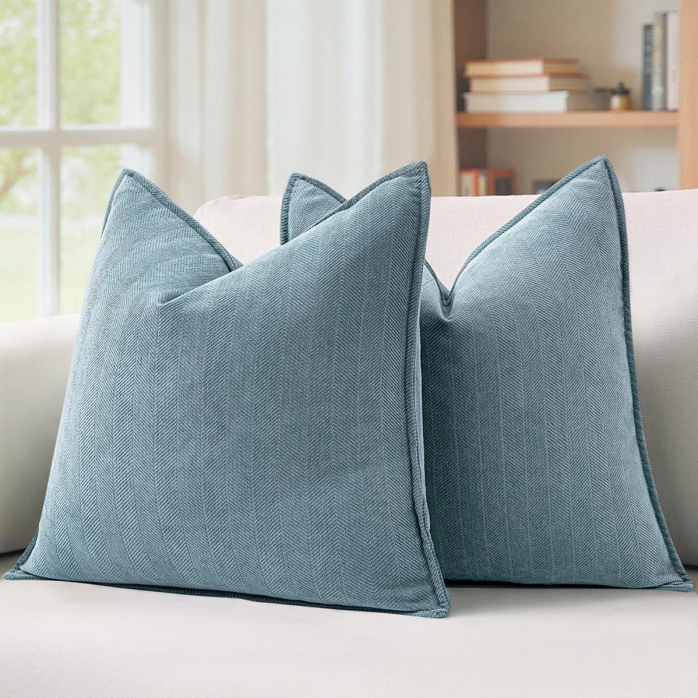imageMIULEE Pack of 2 Moss Green Decorative Pillow Covers 18x18 Inch Soft Chenille Luxurious Couch Throw Pillows Farmhouse Cushion Covers with Elegant Design for Sofa Bedroom Living Room Spring Home DecorDusty Blue