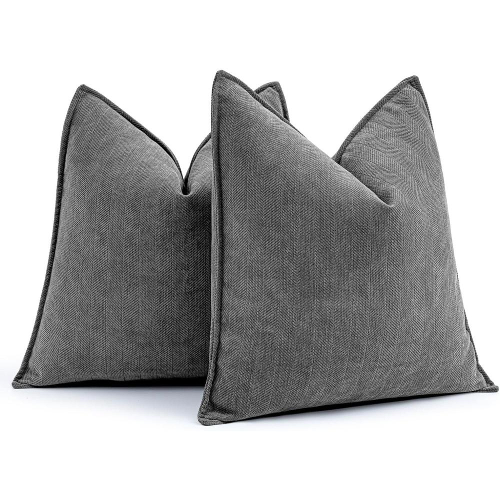imageMIULEE Pack of 2 Moss Green Decorative Pillow Covers 18x18 Inch Soft Chenille Luxurious Couch Throw Pillows Farmhouse Cushion Covers with Elegant Design for Sofa Bedroom Living Room Spring Home DecorDark Grey