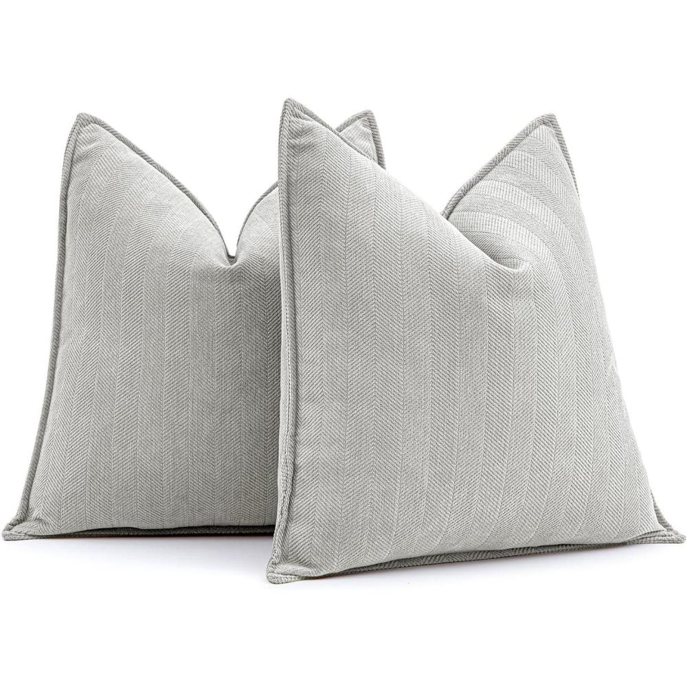imageMIULEE Pack of 2 Moss Green Decorative Pillow Covers 18x18 Inch Soft Chenille Luxurious Couch Throw Pillows Farmhouse Cushion Covers with Elegant Design for Sofa Bedroom Living Room Spring Home DecorLight Grey