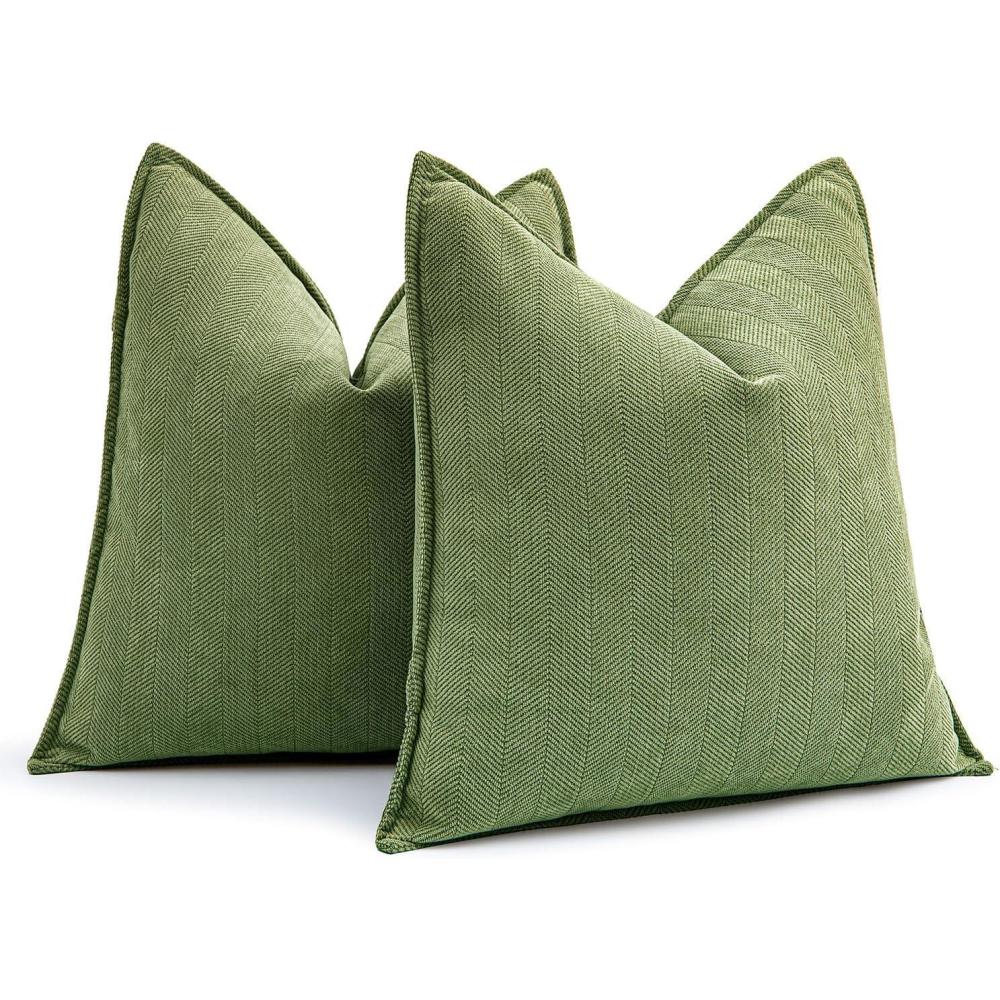 imageMIULEE Pack of 2 Moss Green Decorative Pillow Covers 18x18 Inch Soft Chenille Luxurious Couch Throw Pillows Farmhouse Cushion Covers with Elegant Design for Sofa Bedroom Living Room Spring Home DecorSage