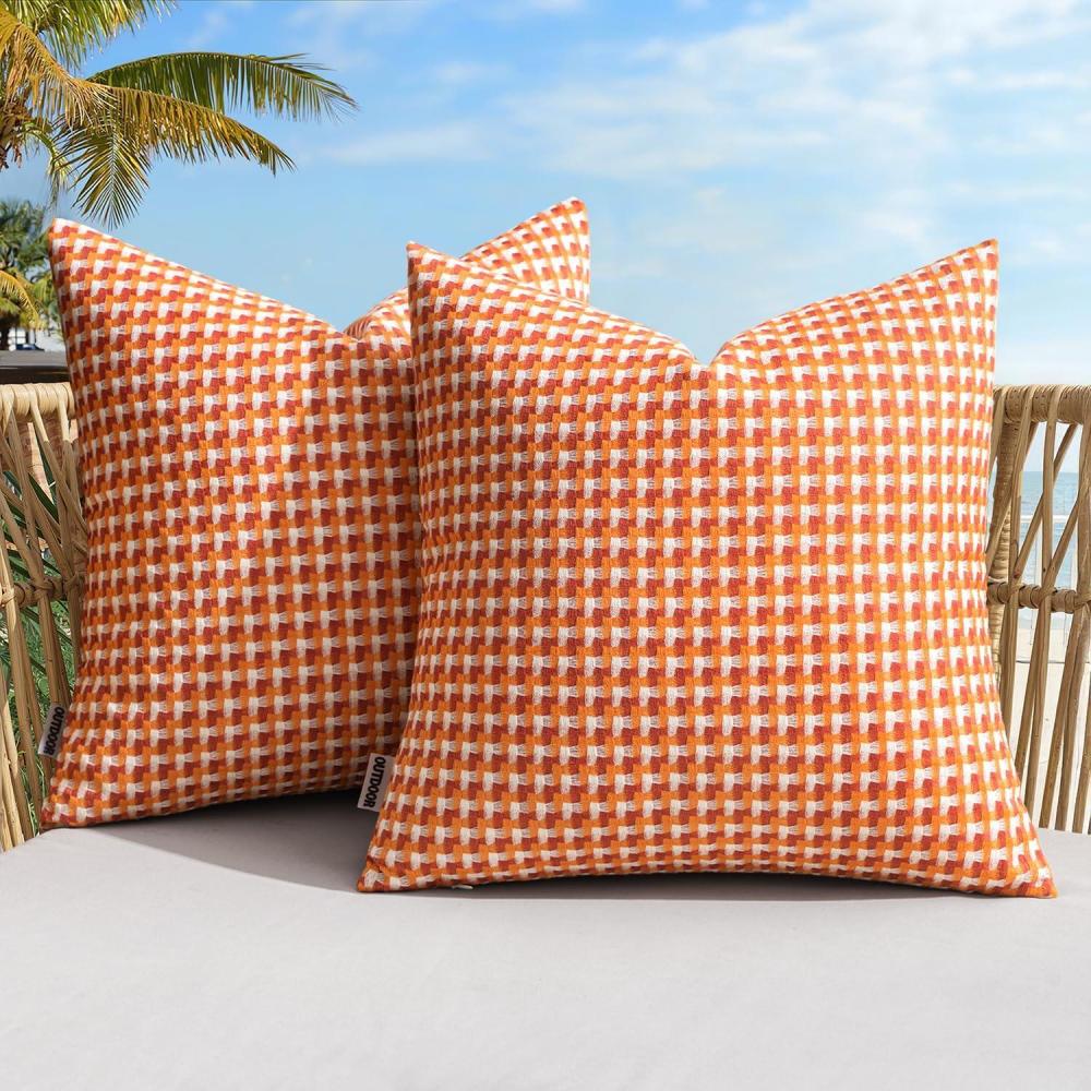 imageMIULEE Pack of 2 Outdoor Throw Pillow Covers Decorative Farmhouse Square Waterproof Pillows for Tent Patio Garden Balcony Sofa 18x18 Inch BrownOrange