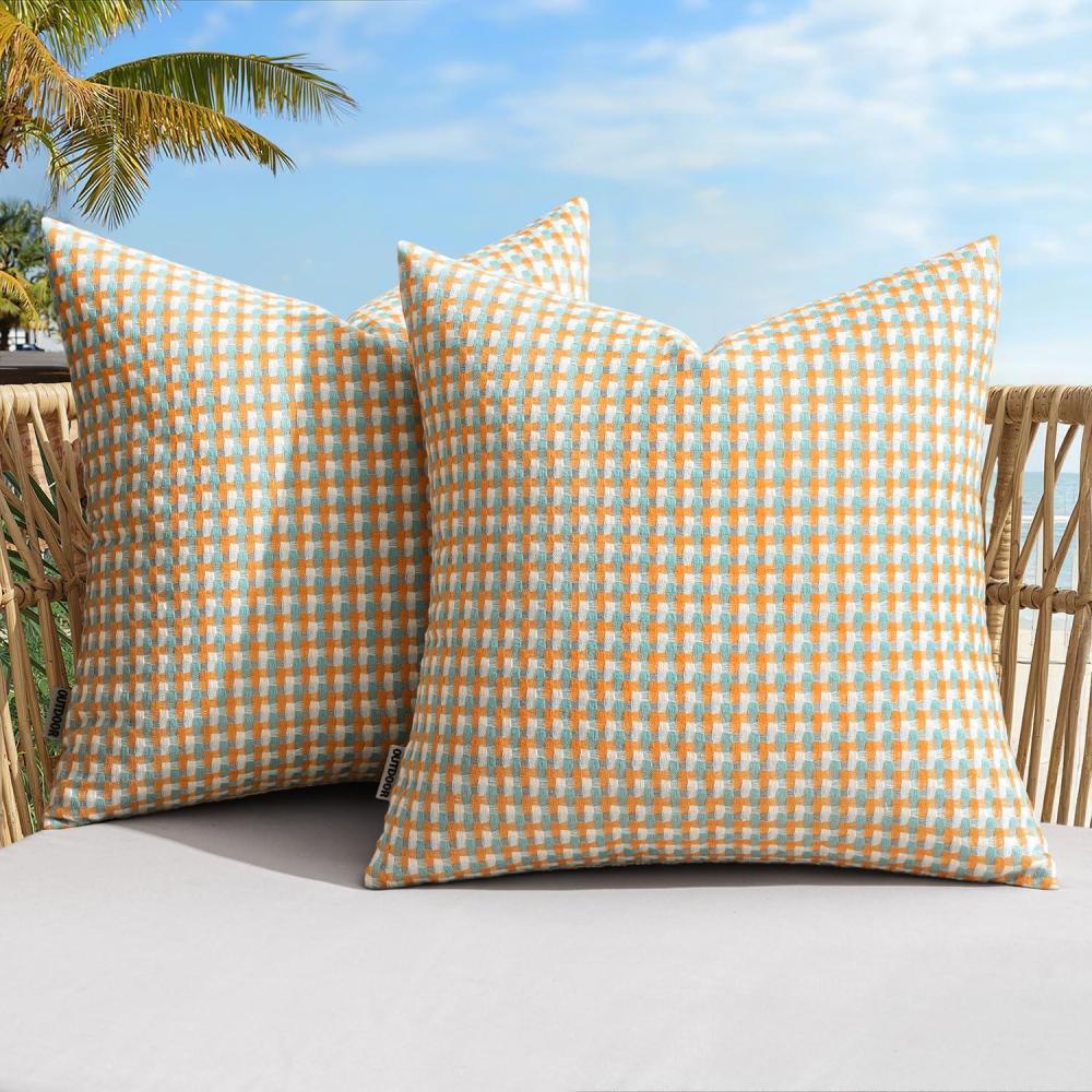 imageMIULEE Pack of 2 Outdoor Throw Pillow Covers Spring Decorative Farmhouse Square Waterproof Pillows for Tent Patio Garden Balcony Sofa 20x20 Inch Orange GreenOrange Green