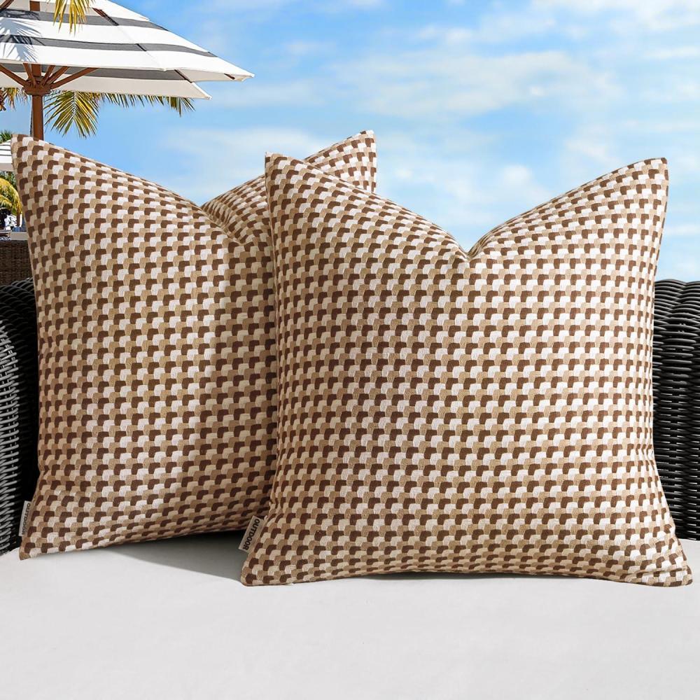 imageMIULEE Pack of 2 Outdoor Throw Pillow Covers Spring Decorative Farmhouse Square Waterproof Pillows for Tent Patio Garden Balcony Sofa 20x20 Inch Orange GreenBrown