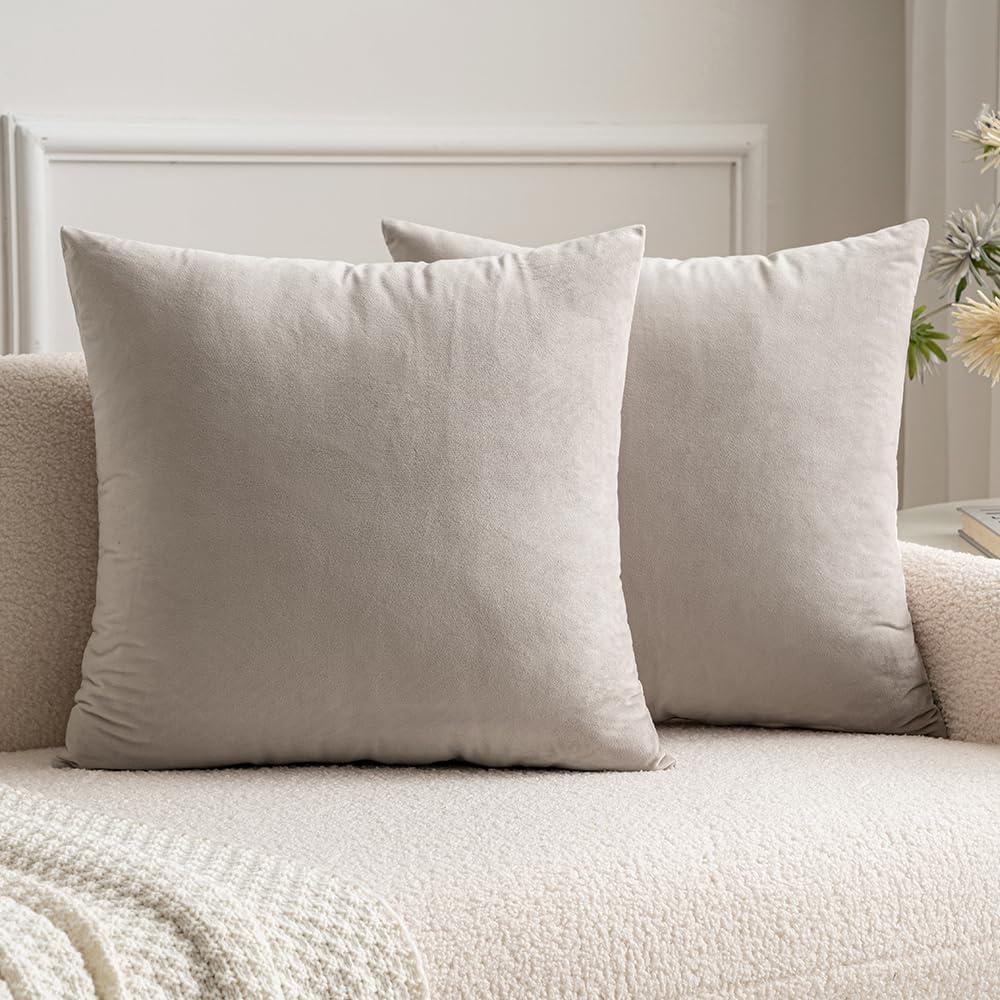 imageMIULEE Pack of 2 Velvet Soft Solid Decorative Square Throw Pillow Covers Set Cushion Cases Pillowcases for Sofa Bedroom Car18 x 18 Inch 45 x 45 Cm Mix Pink and Grey