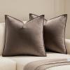 MIULEE Pack of 2 Christmas Decorative Velvet Throw Pillow Cover Soft Army Green Pillow Cover Solid Square Cushion Case for Winter Sofa Bedroom Car 18x 18 Inch 45x 45cm(Dark Coffee)