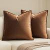 MIULEE Pack of 2 Christmas Decorative Velvet Throw Pillow Cover Soft Army Green Pillow Cover Solid Square Cushion Case for Winter Sofa Bedroom Car 18x 18 Inch 45x 45cm(Brown)