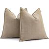 MIULEE Pack of 2 Moss Green Decorative Pillow Covers 18×18 Inch Soft Chenille Luxurious Couch Throw Pillows Farmhouse Cushion Covers with Elegant Design for Sofa Bedroom Living Room Spring Home Decor(Khaki)