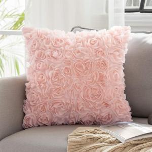 MIULEE 3D Rose Flower Pillow Cover Decorative Valentines Romantic Stereo Chiffon Spring Aesthetic Solid Pillowcase for Girl Women Girlfriend Couch Bedroom Decor 12×20 Inch Peach Pink(Peach Pink)