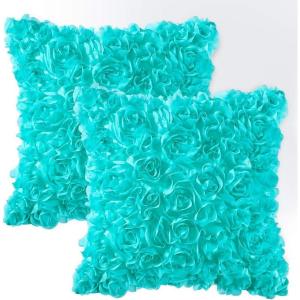 MIULEE 3D Rose Flower Pillow Cover Decorative Valentines Romantic Stereo Chiffon Spring Aesthetic Solid Pillowcase for Girl Women Girlfriend Couch Bedroom Decor 12×20 Inch Peach Pink(Aqua)