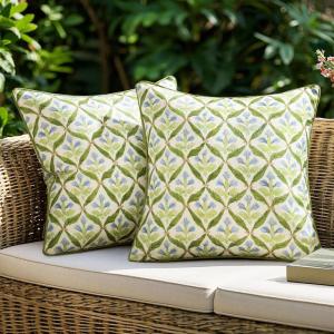 MIULEE Floral Decorative Pillow Covers Set of 2,Block Print Throw Pillowcases Outdoor Boho Farmhouse Vintage Coastal Summer Accent Cushion Covers for Couch paito Garden Sofa Bed 18×18 Inch, Blue Grey(Green)