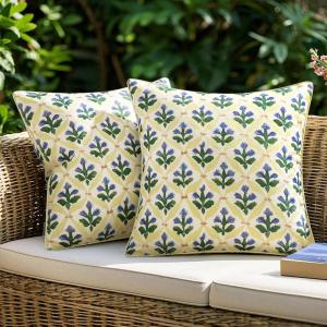 MIULEE Floral Decorative Pillow Covers Set of 2,Block Print Throw Pillowcases Outdoor Boho Farmhouse Vintage Coastal Summer Accent Cushion Covers for Couch paito Garden Sofa Bed 18×18 Inch, Blue Grey(Yellow-blue)