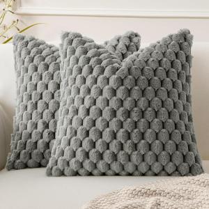 MIULEE Hot Pink Faux Fur Decorative Throw Pillow Covers 20×20 Inch Set of 2 Super Soft Cozy Plush Cushion Cases Luxury Fluffy Pillowcases for Sofa Couch Bed Living Room(Grey)