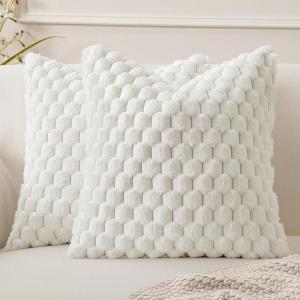 MIULEE Hot Pink Faux Fur Decorative Throw Pillow Covers 20×20 Inch Set of 2 Super Soft Cozy Plush Cushion Cases Luxury Fluffy Pillowcases for Sofa Couch Bed Living Room(White)