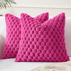 MIULEE Hot Pink Faux Fur Decorative Throw Pillow Covers 20×20 Inch Set of 2 Super Soft Cozy Plush Cushion Cases Luxury Fluffy Pillowcases for Sofa Couch Bed Living Room(Hot Pink)