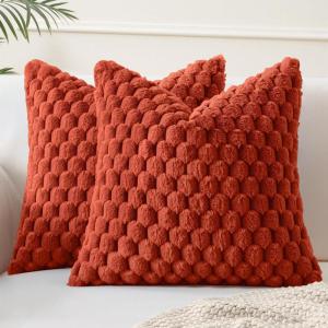 MIULEE Hot Pink Faux Fur Decorative Throw Pillow Covers 20×20 Inch Set of 2 Super Soft Cozy Plush Cushion Cases Luxury Fluffy Pillowcases for Sofa Couch Bed Living Room(Rust)