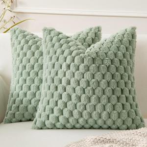 MIULEE Hot Pink Faux Fur Decorative Throw Pillow Covers 20×20 Inch Set of 2 Super Soft Cozy Plush Cushion Cases Luxury Fluffy Pillowcases for Sofa Couch Bed Living Room(Sage Green)