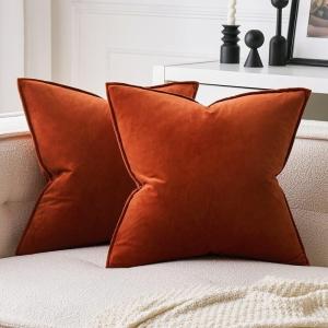 MIULEE Pack of 2 Christmas Decorative Velvet Throw Pillow Cover Soft Army Green Pillow Cover Solid Square Cushion Case for Winter Sofa Bedroom Car 18x 18 Inch 45x 45cm(Burnt Orange)