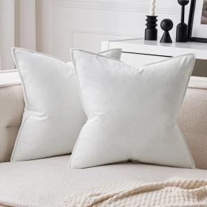 MIULEE Pack of 2 Christmas Decorative Velvet Throw Pillow Cover Soft Army Green Pillow Cover Solid Square Cushion Case for Winter Sofa Bedroom Car 18x 18 Inch 45x 45cm(Pure White)