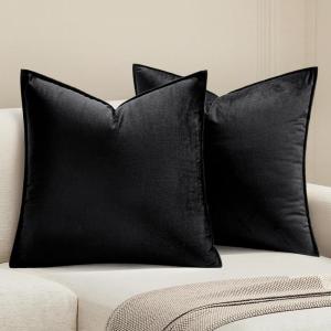 MIULEE Pack of 2 Christmas Decorative Velvet Throw Pillow Cover Soft Army Green Pillow Cover Solid Square Cushion Case for Winter Sofa Bedroom Car 18x 18 Inch 45x 45cm(Black)