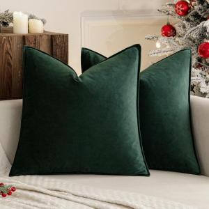 MIULEE Pack of 2 Christmas Decorative Velvet Throw Pillow Cover Soft Army Green Pillow Cover Solid Square Cushion Case for Winter Sofa Bedroom Car 18x 18 Inch 45x 45cm(Army Green)
