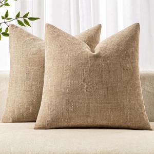 MIULEE Pack of 2 Decorative Throw Pillow Covers Soft Chenille Throw Pillows Solid Textured Cushion Covers for Couch Sofa Bedroom Living Room 18×18 Inch, Beige(Starfish)