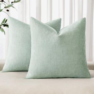 MIULEE Pack of 2 Decorative Throw Pillow Covers Soft Chenille Throw Pillows Solid Textured Cushion Covers for Couch Sofa Bedroom Living Room 18×18 Inch, Beige(Light Green)