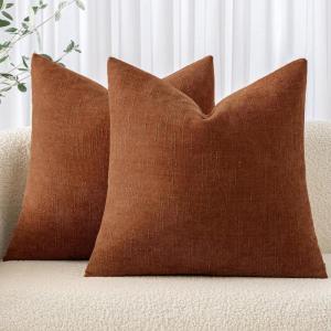 MIULEE Pack of 2 Decorative Throw Pillow Covers Soft Chenille Throw Pillows Solid Textured Cushion Covers for Couch Sofa Bedroom Living Room 18×18 Inch, Beige(Dark Rust)