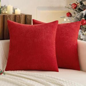 MIULEE Pack of 2 Decorative Throw Pillow Covers Soft Chenille Throw Pillows Solid Textured Cushion Covers for Couch Sofa Bedroom Living Room 18×18 Inch, Beige(Red)