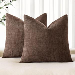 MIULEE Pack of 2 Decorative Throw Pillow Covers Soft Chenille Throw Pillows Solid Textured Cushion Covers for Couch Sofa Bedroom Living Room 18×18 Inch, Beige(Chocolate)