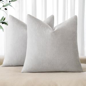 MIULEE Pack of 2 Decorative Throw Pillow Covers Soft Chenille Throw Pillows Solid Textured Cushion Covers for Couch Sofa Bedroom Living Room 18×18 Inch, Beige(Grey White)