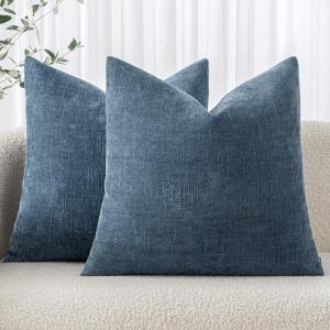 MIULEE Pack of 2 Decorative Throw Pillow Covers Soft Chenille Throw Pillows Solid Textured Cushion Covers for Couch Sofa Bedroom Living Room 18×18 Inch, Beige(Smoke Blue)