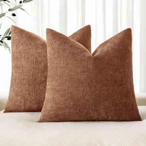 MIULEE Pack of 2 Decorative Throw Pillow Covers Soft Chenille Throw Pillows Solid Textured Cushion Covers for Couch Sofa Bedroom Living Room 18×18 Inch, Beige(Beaver Fur)
