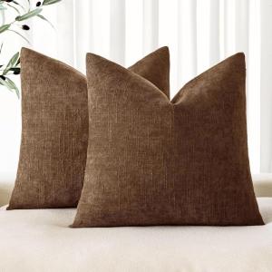 MIULEE Pack of 2 Decorative Throw Pillow Covers Soft Chenille Throw Pillows Solid Textured Cushion Covers for Couch Sofa Bedroom Living Room 18×18 Inch, Beige(Toffee)
