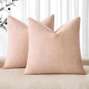 MIULEE Pack of 2 Decorative Throw Pillow Covers Soft Chenille Throw Pillows Solid Textured Cushion Covers for Couch Sofa Bedroom Living Room 18×18 Inch, Beige(Pink)