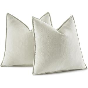 MIULEE Pack of 2 Moss Green Decorative Pillow Covers 18×18 Inch Soft Chenille Luxurious Couch Throw Pillows Farmhouse Cushion Covers with Elegant Design for Sofa Bedroom Living Room Spring Home Decor(Cream)