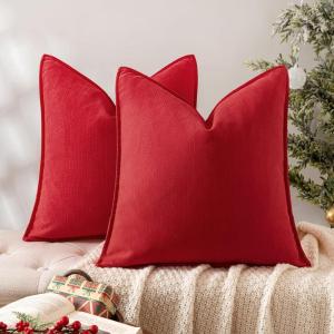 MIULEE Pack of 2 Moss Green Decorative Pillow Covers 18×18 Inch Soft Chenille Luxurious Couch Throw Pillows Farmhouse Cushion Covers with Elegant Design for Sofa Bedroom Living Room Spring Home Decor(Red)