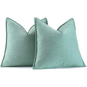 MIULEE Pack of 2 Moss Green Decorative Pillow Covers 18×18 Inch Soft Chenille Luxurious Couch Throw Pillows Farmhouse Cushion Covers with Elegant Design for Sofa Bedroom Living Room Spring Home Decor(Aqua Green)